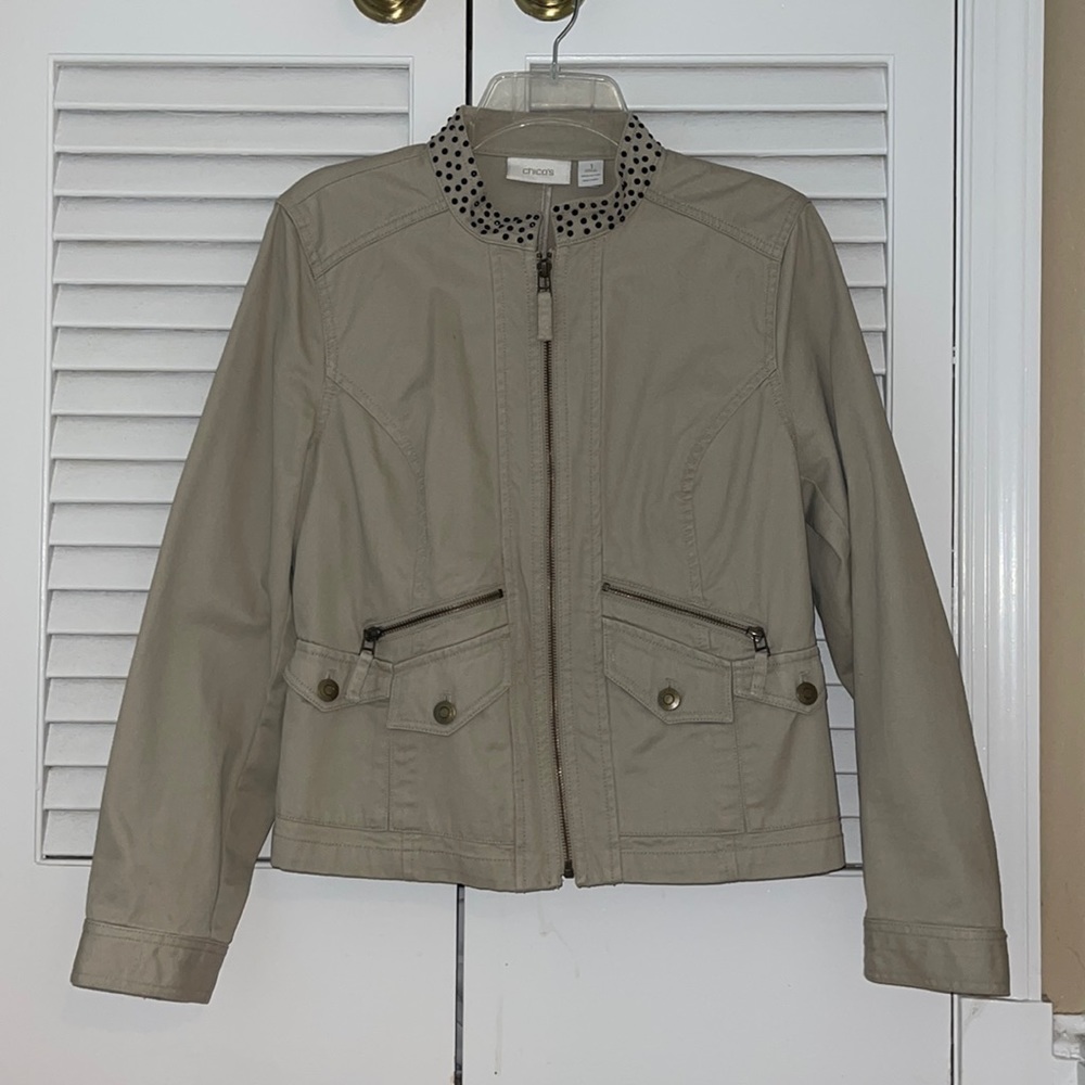 Chico’s Tan Women’s Zipper Denim Jacket